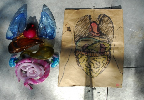 Designer Sigga Heimis’ sketch with glass organs at GlassLab